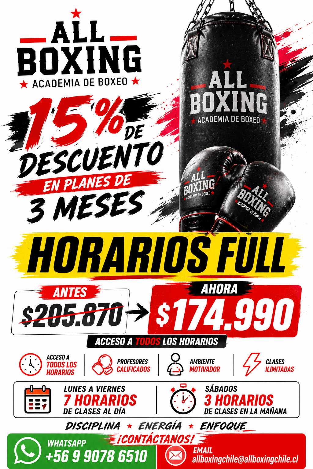 15% OFF plan de 3 meses horario FULL.