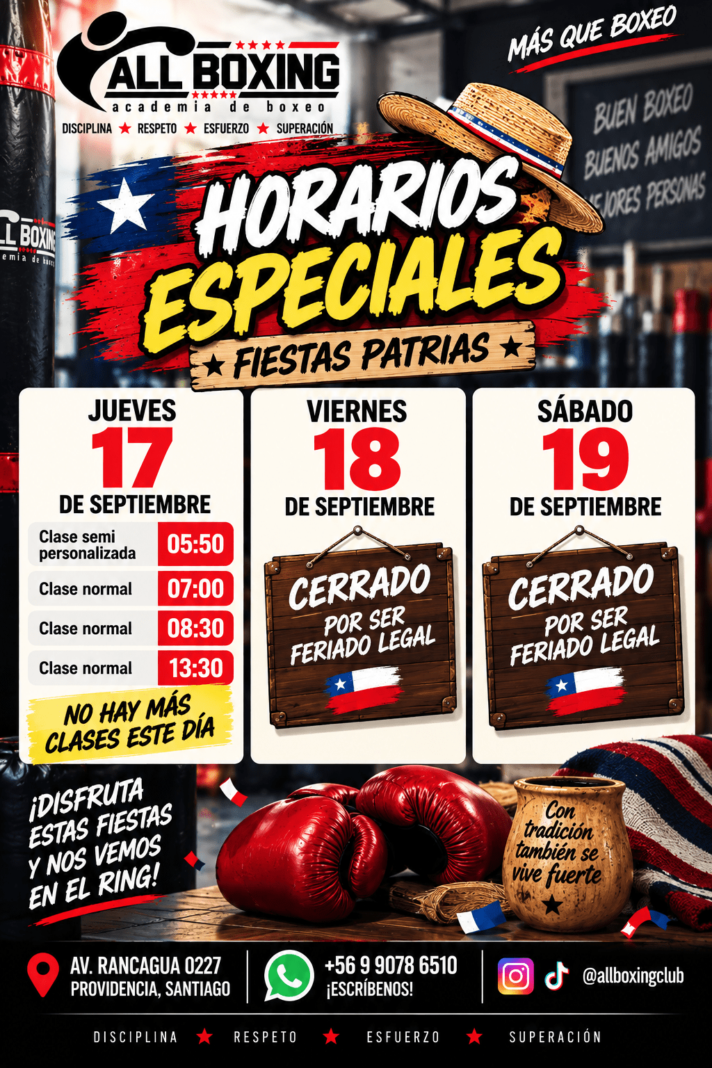 Horarios especiales FIESTAS PATRIAS 2026